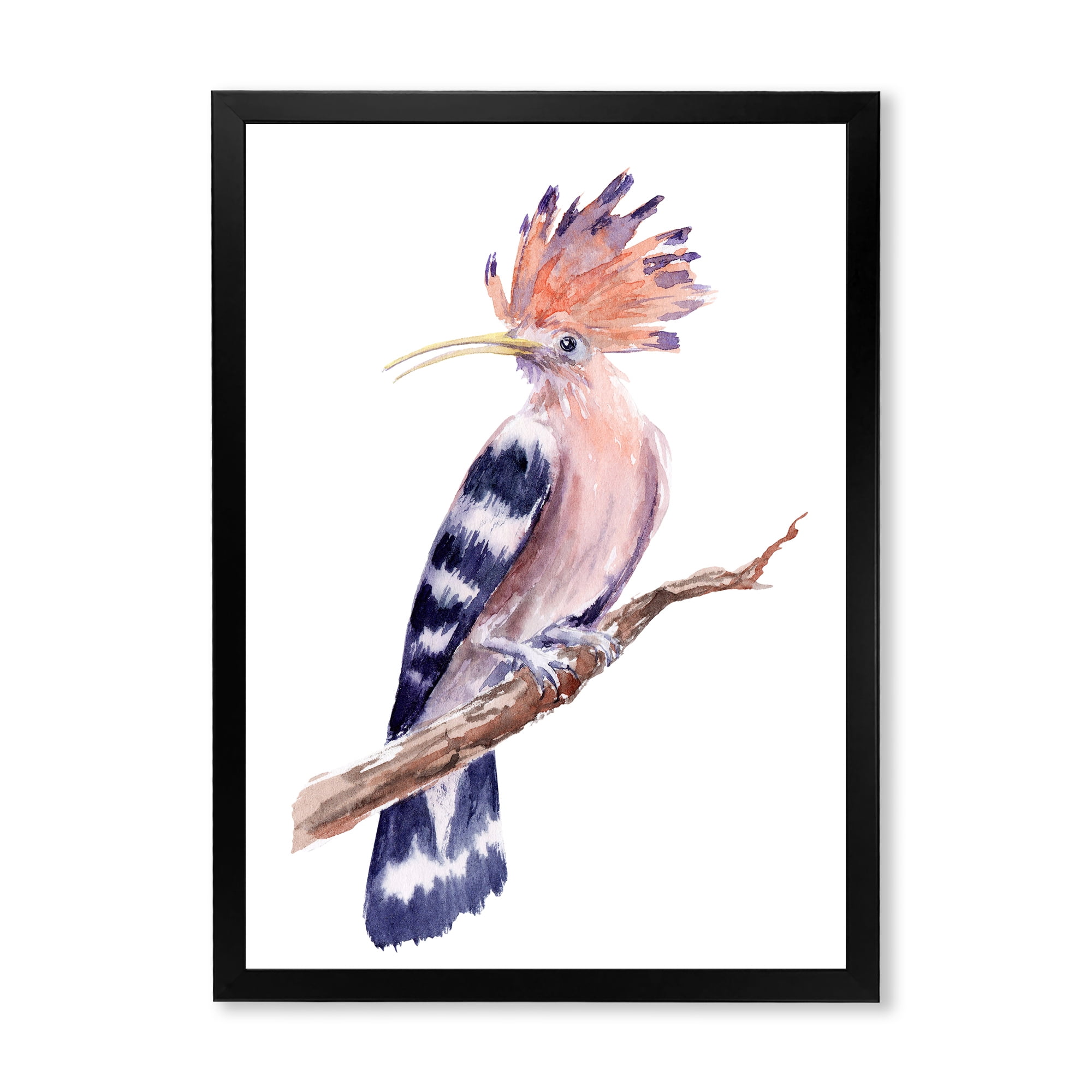 Designart 'Ancient Hoopoe Bird On A Branch' Traditional Framed Art Print