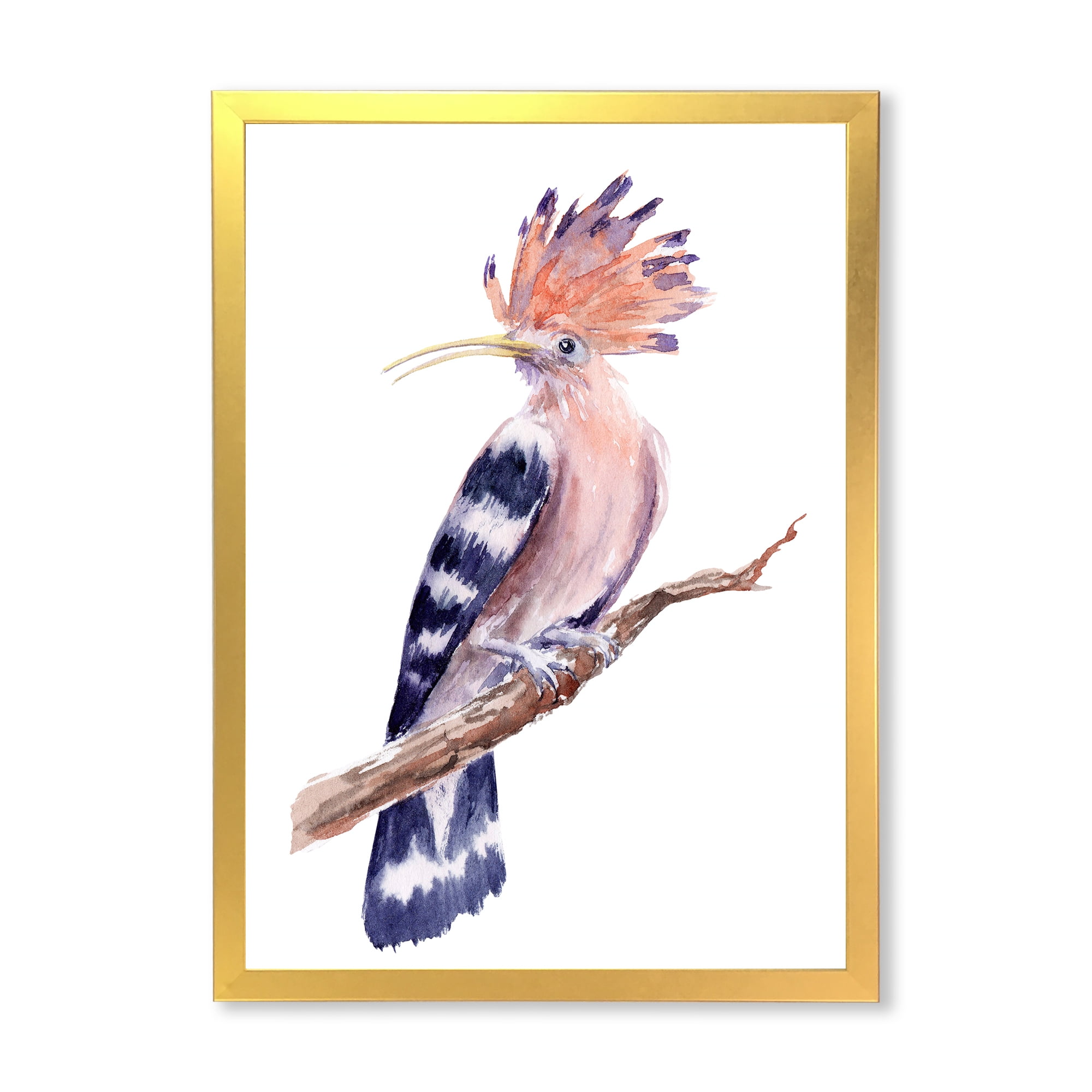 Designart 'Ancient Hoopoe Bird On A Branch' Traditional Framed Art Print