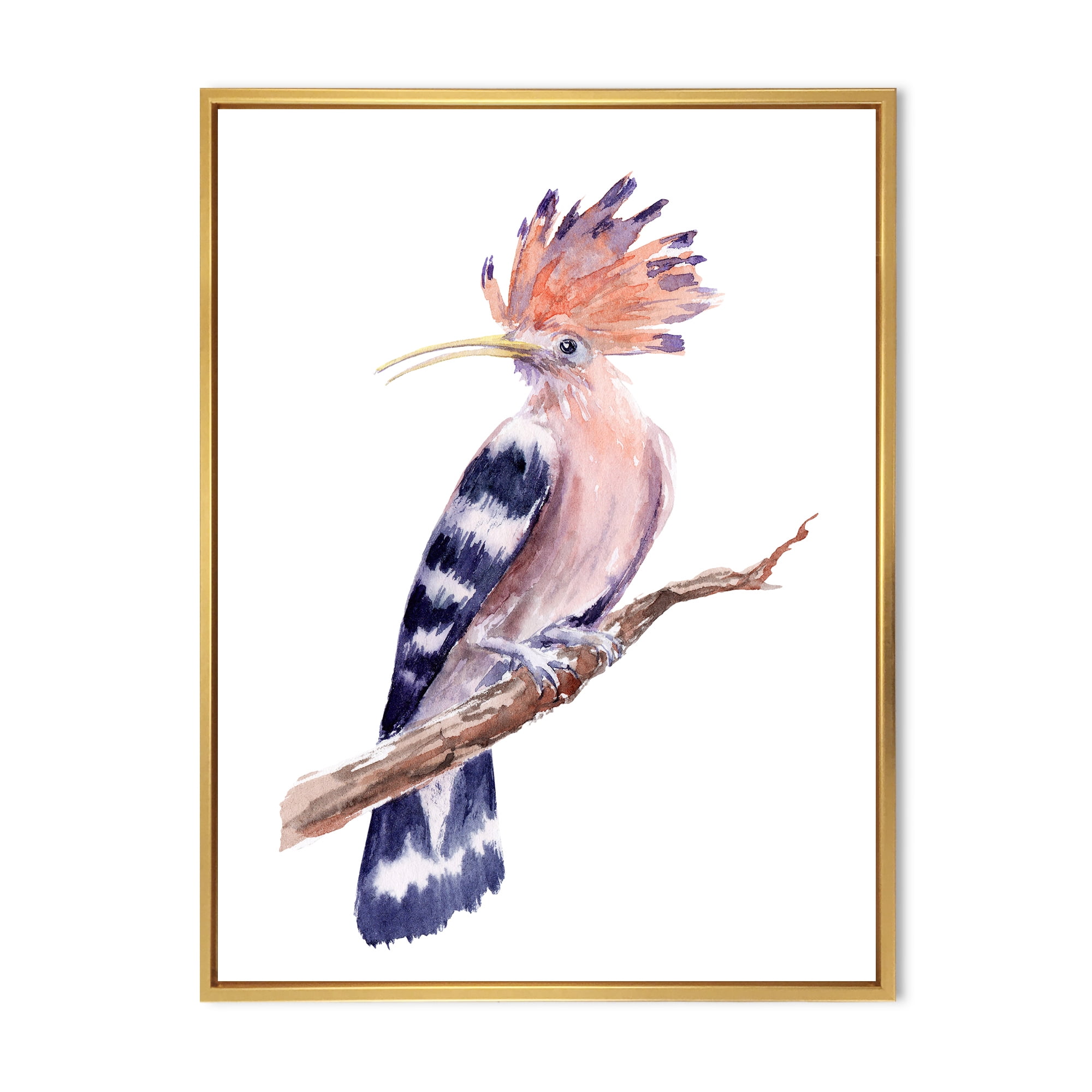 Designart 'Ancient Hoopoe Bird On A Branch' Traditional Framed Canvas Wall Art Print