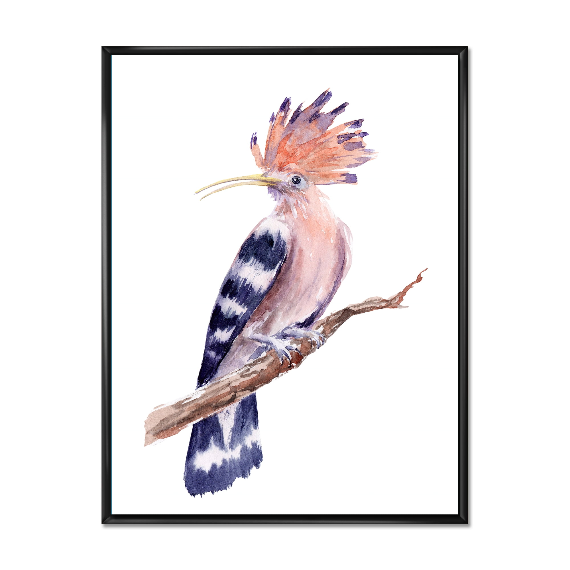 Designart 'Ancient Hoopoe Bird On A Branch' Traditional Framed Canvas Wall Art Print