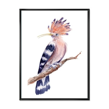 Designart 'Ancient Hoopoe Bird On A Branch' Traditional Framed Canvas Wall Art Print