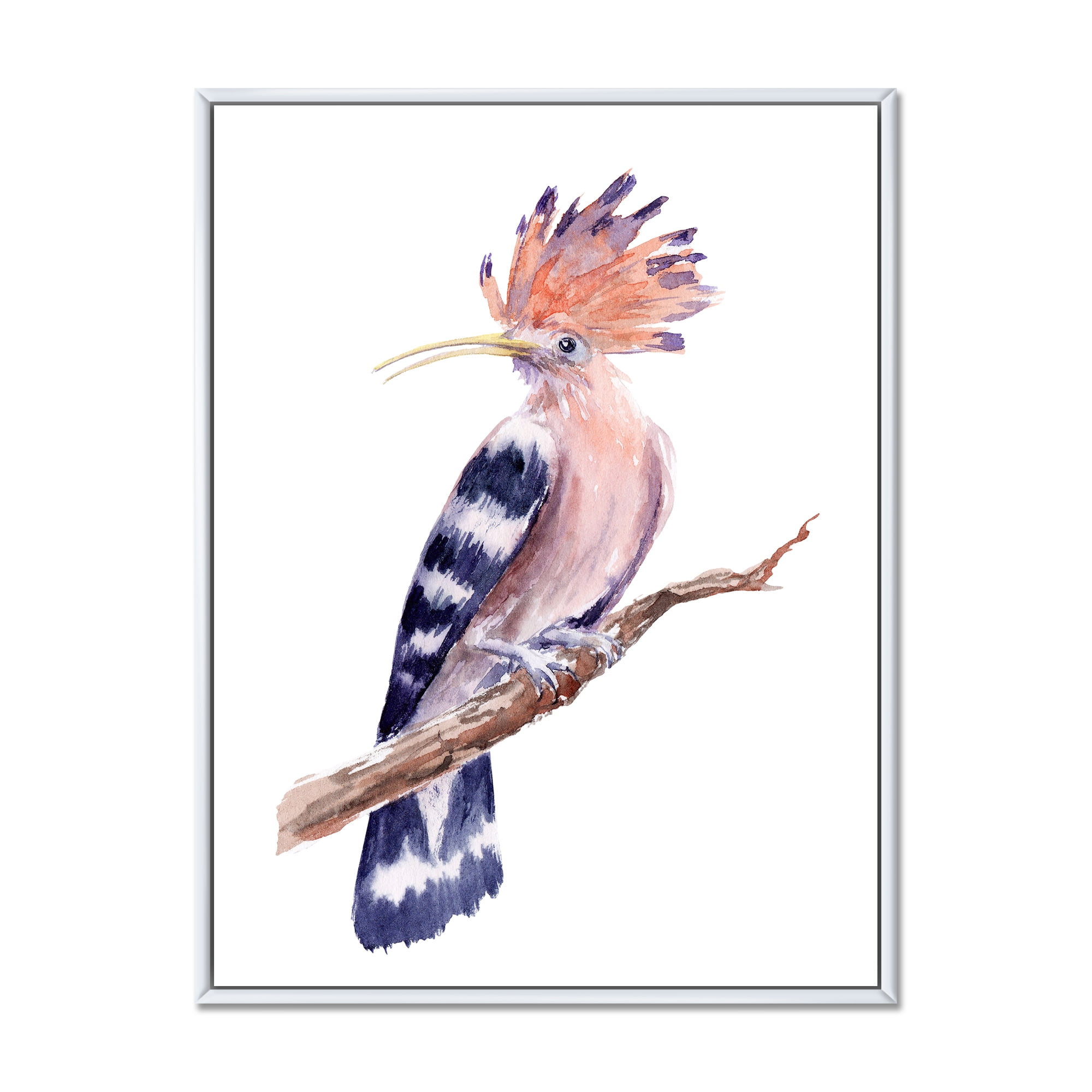 Designart 'Ancient Hoopoe Bird On A Branch' Traditional Framed Canvas Wall Art Print