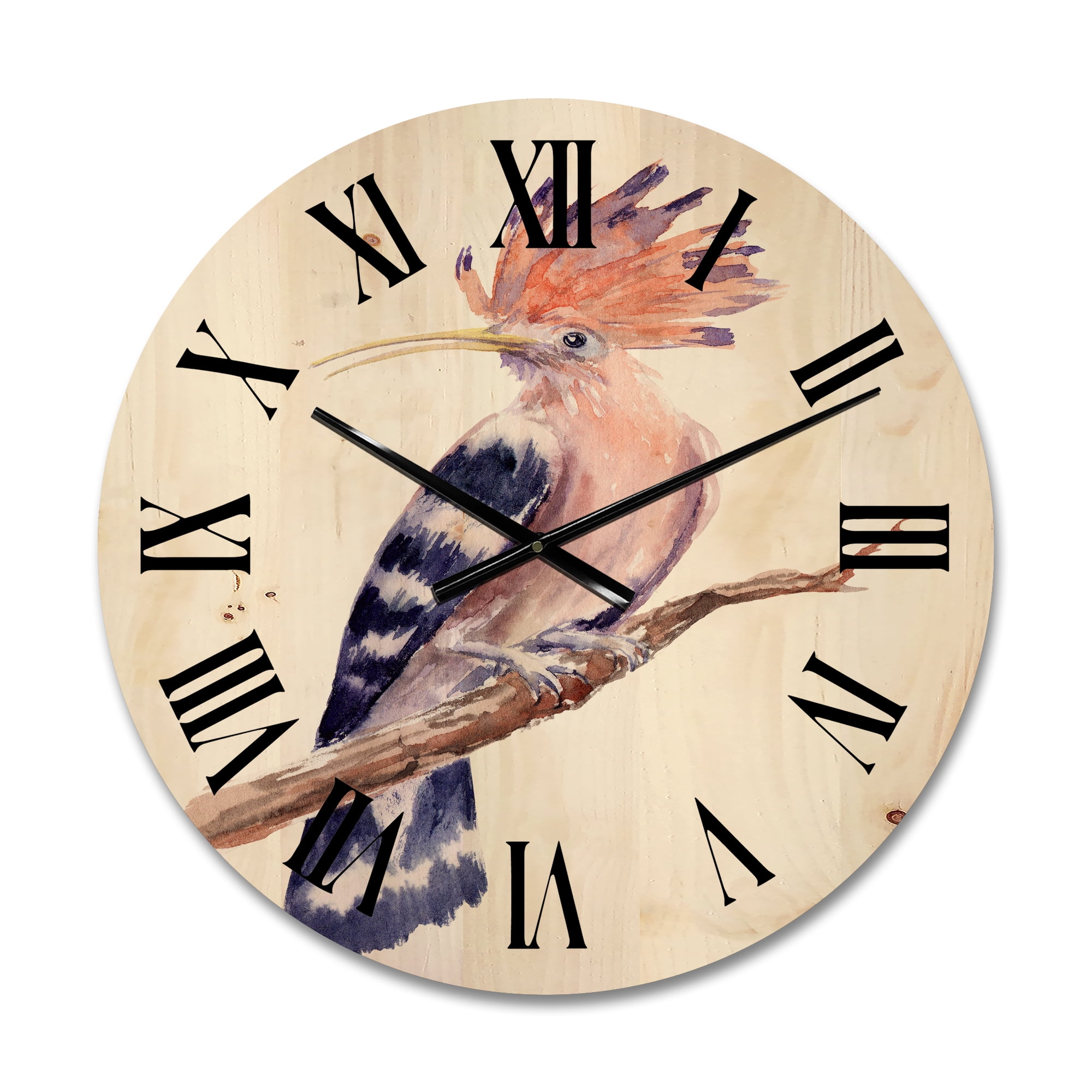 Designart 'Ancient Hoopoe Bird On A Branch' Traditional Wood Wall Clock