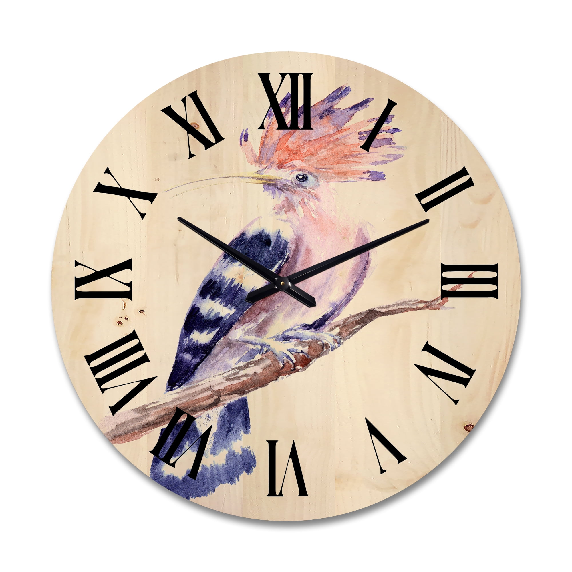 Designart 'Ancient Hoopoe Bird On A Branch' Traditional Wood Wall Clock