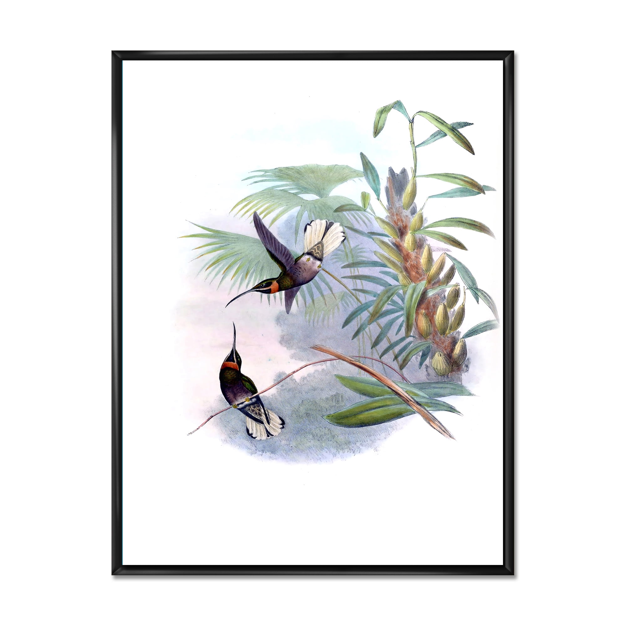 Designart 'Ancient Hummingbird On A Branch' Traditional Framed Canvas Wall Art Print