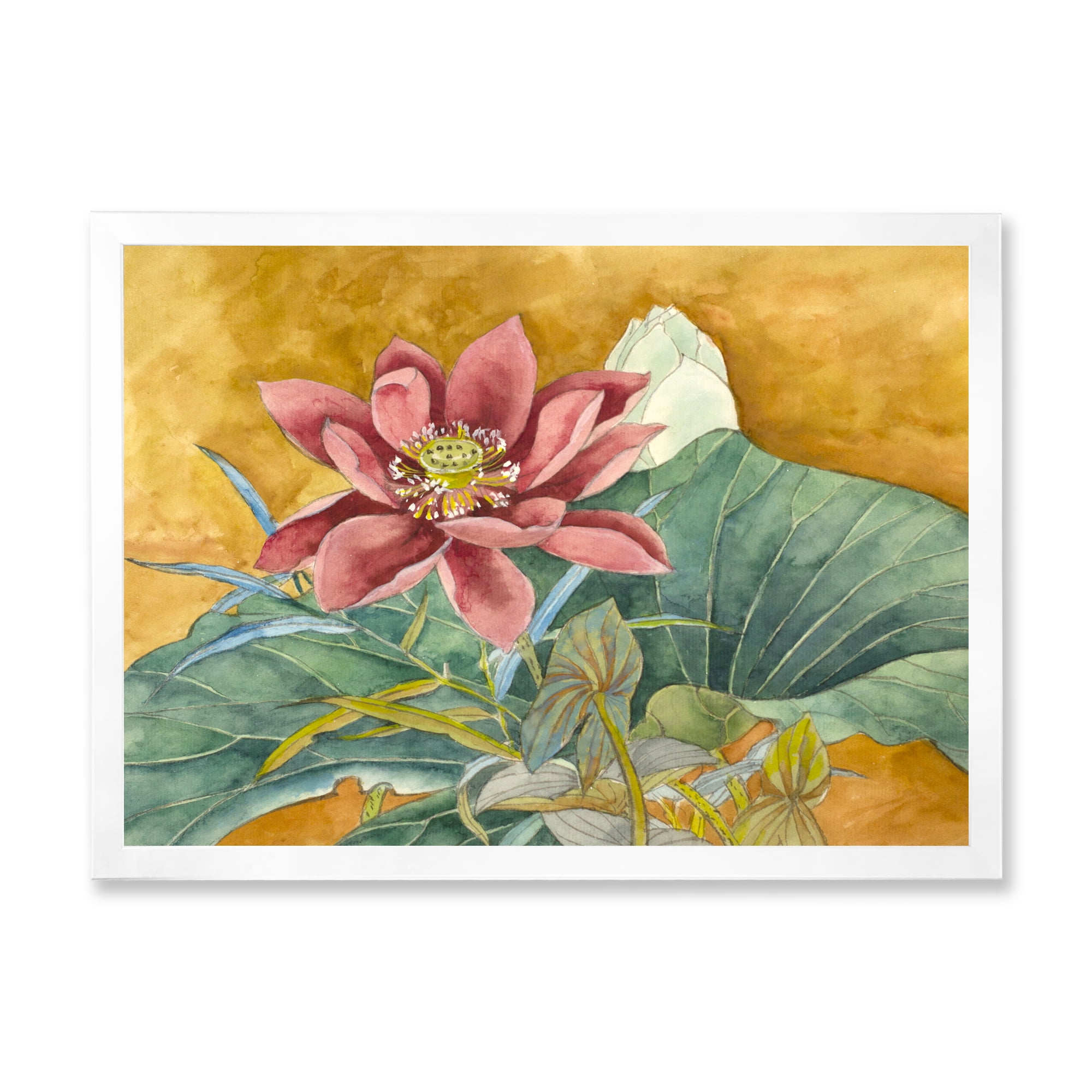 Designart 'Ancient Impression of Pink Lotus' Traditional Framed Art Print
