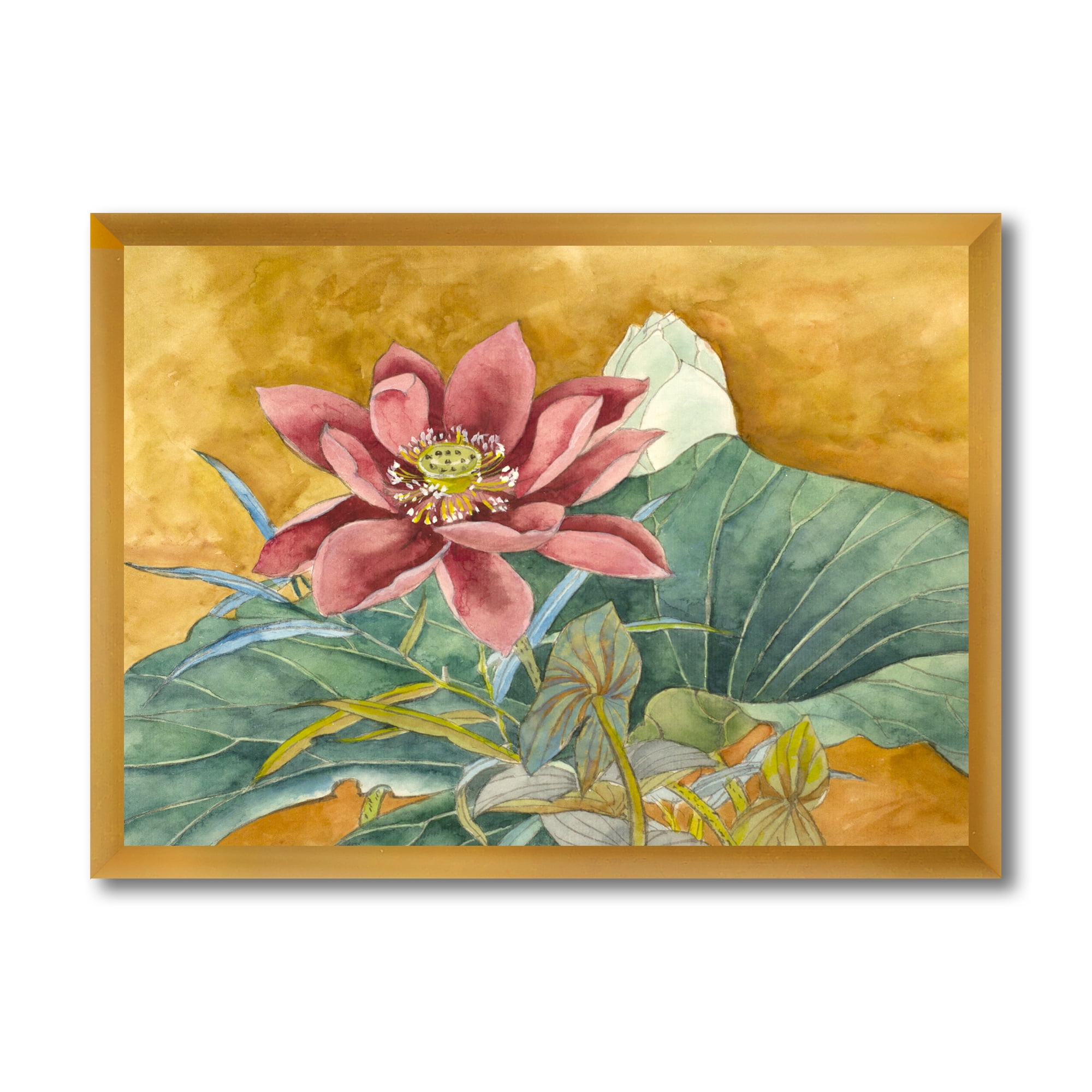 Designart 'Ancient Impression of Pink Lotus' Traditional Framed Art Print