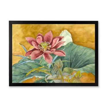 Designart 'Ancient Impression of Pink Lotus' Traditional Framed Art Print