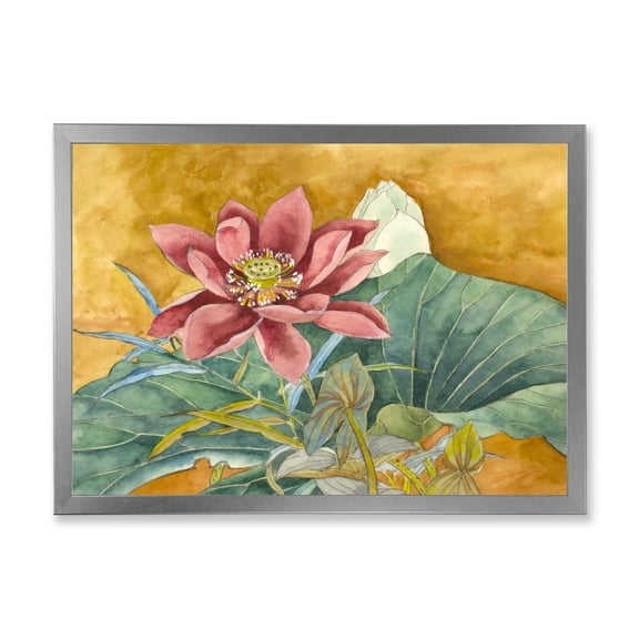 Designart 'Ancient Impression of Pink Lotus' Traditional Framed Art Print