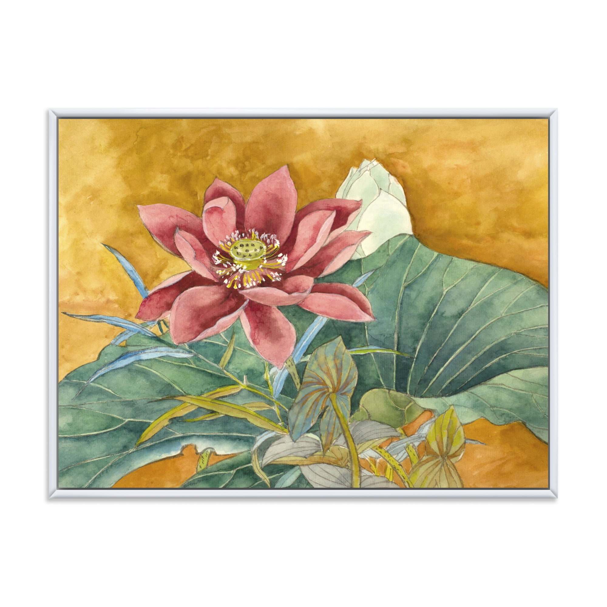 Designart 'Ancient Impression of Pink Lotus' Traditional Framed Canvas Wall Art Print