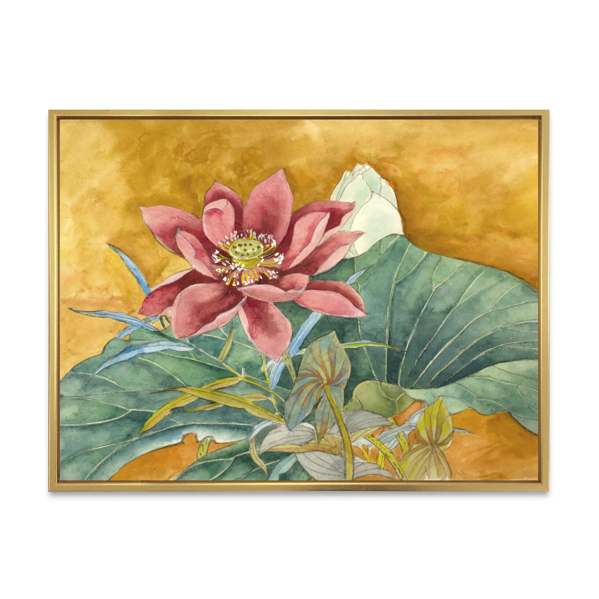 Designart 'Ancient Impression of Pink Lotus' Traditional Framed Canvas Wall Art Print
