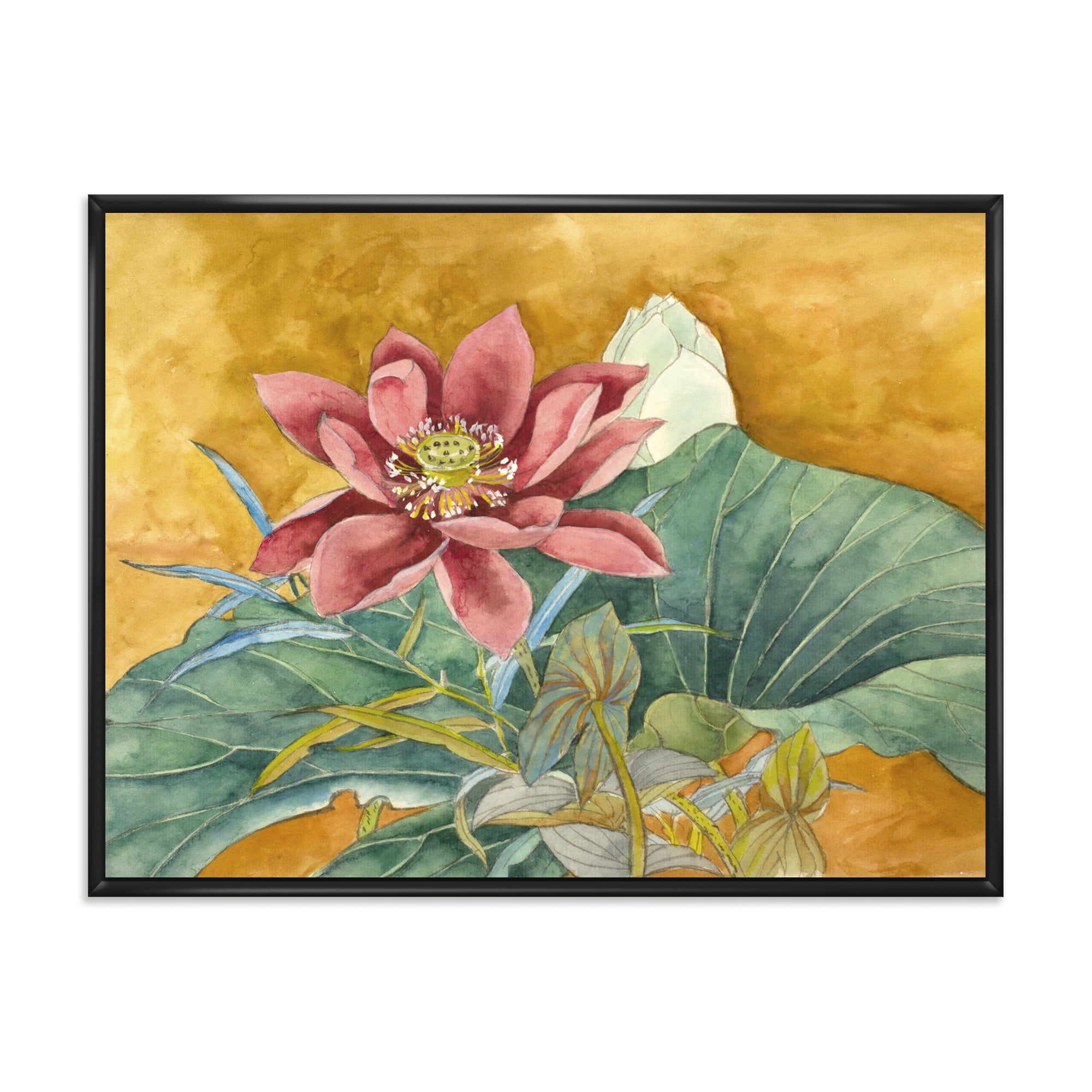 Designart 'Ancient Impression of Pink Lotus' Traditional Framed Canvas Wall Art Print