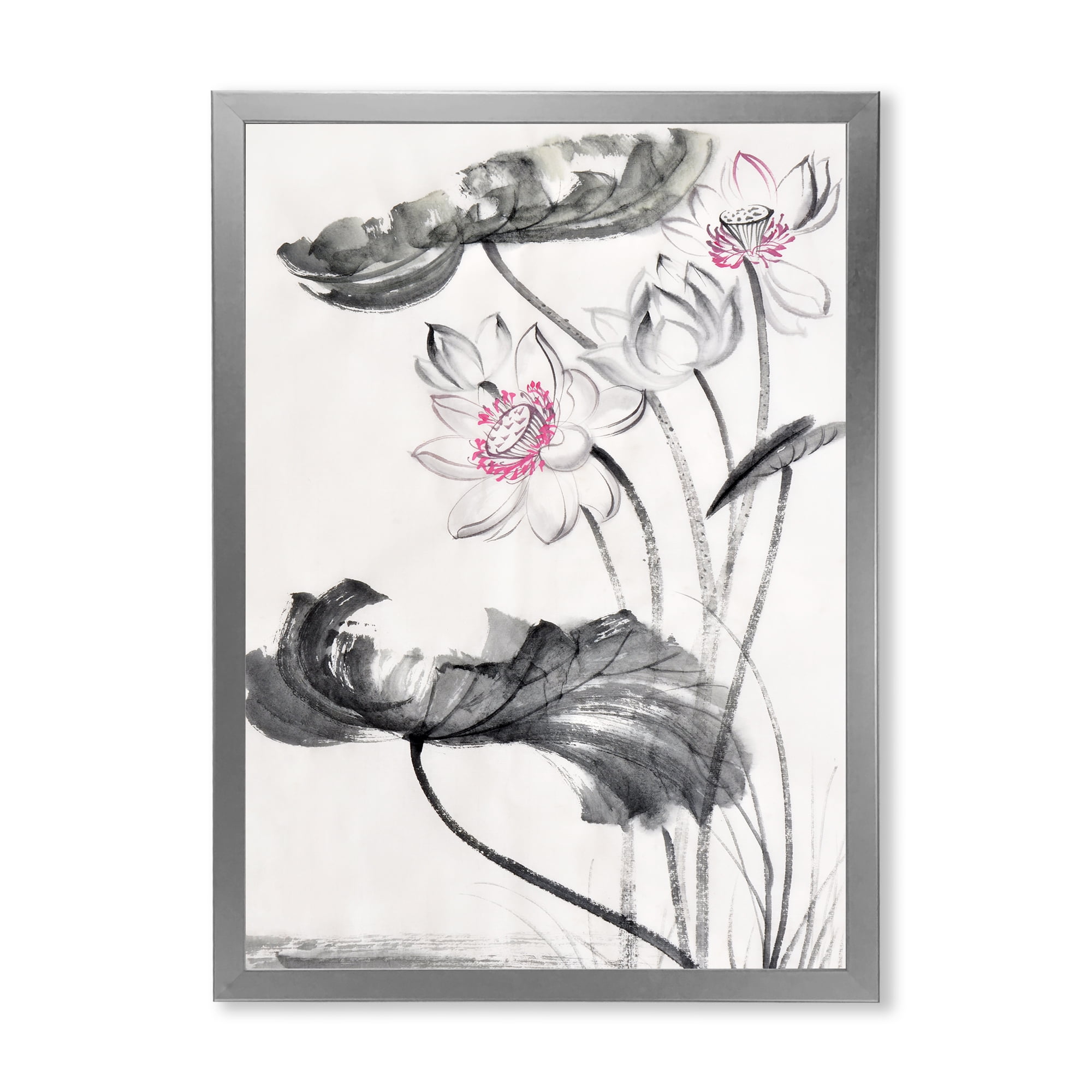 Designart 'Ancient Lotus Flowers' Traditional Framed Art Print
