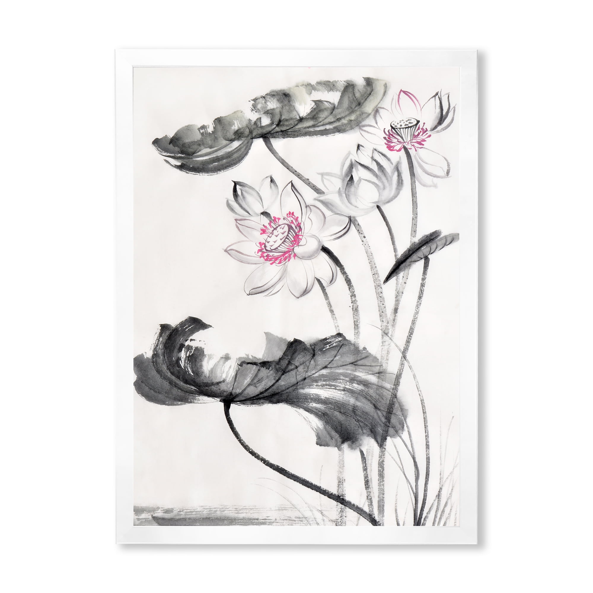 Designart 'Ancient Lotus Flowers' Traditional Framed Art Print
