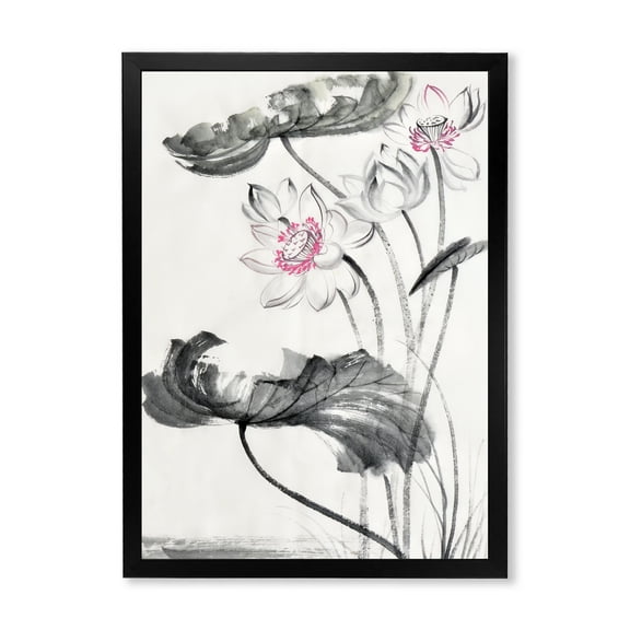Designart 'Ancient Lotus Flowers' Traditional Framed Art Print