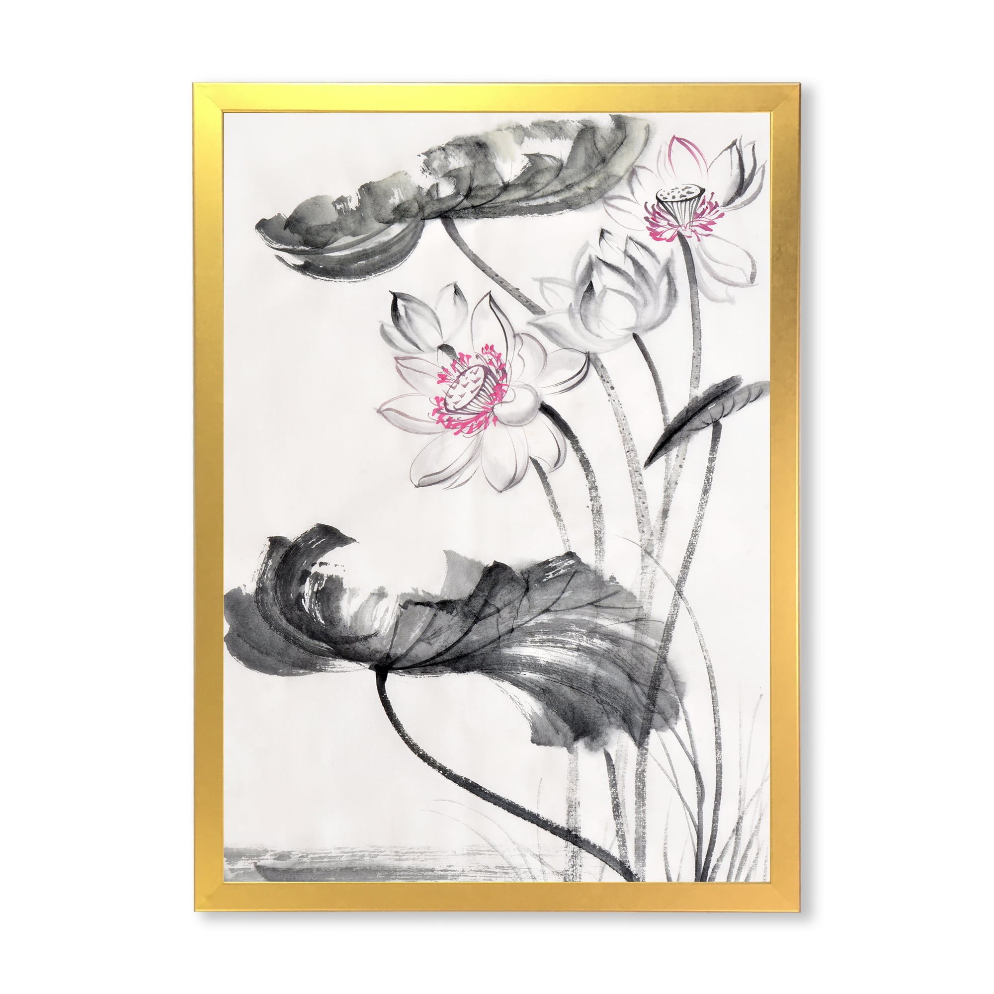 Designart 'Ancient Lotus Flowers' Traditional Framed Art Print