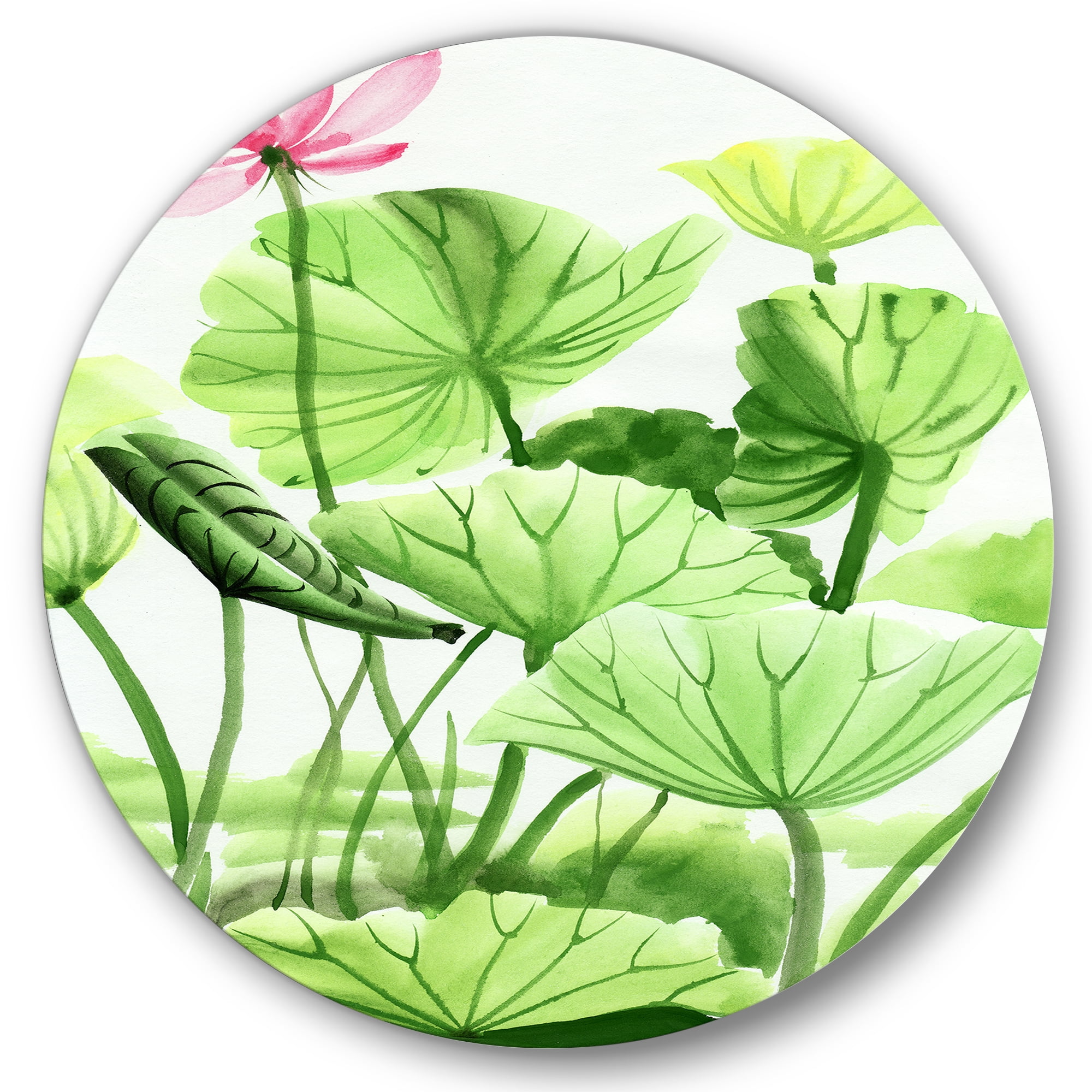 Designart 'Ancient Lotus Leaves In The Pond' Traditional Circle Metal Wall Art 11x11 - Disc of 11