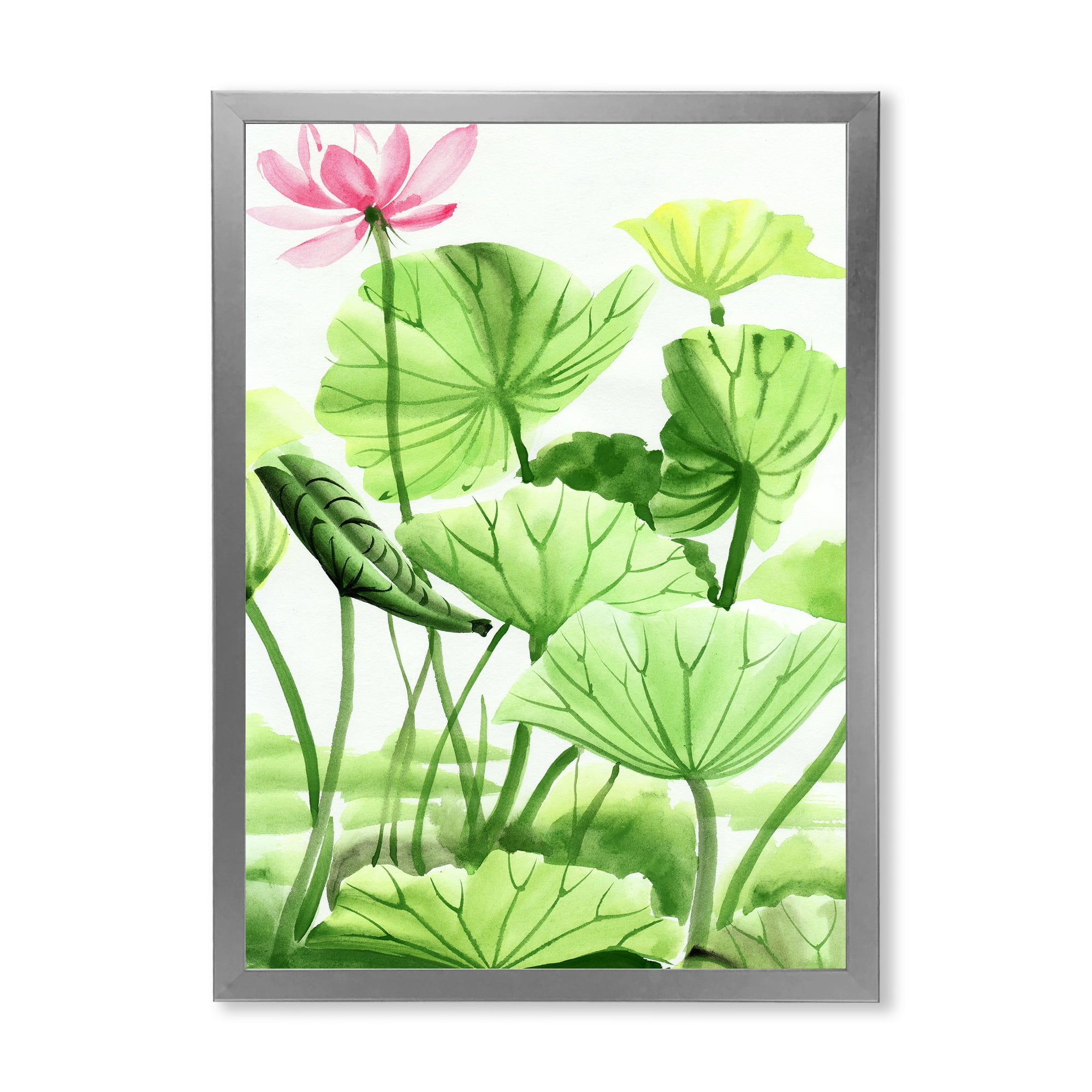 Designart 'Ancient Lotus Leaves In The Pond' Traditional Framed Art Print