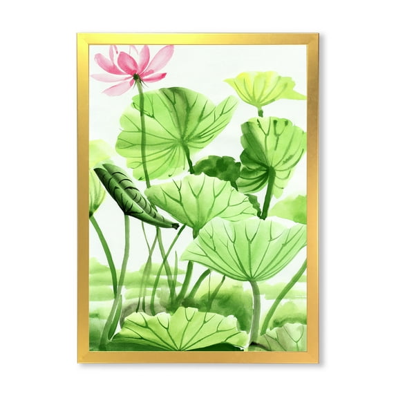 Designart 'Ancient Lotus Leaves In The Pond' Traditional Framed Art Print