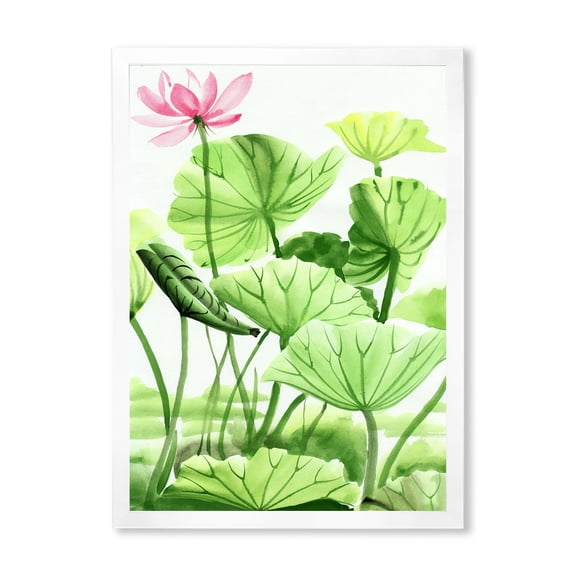 Designart 'Ancient Lotus Leaves In The Pond' Traditional Framed Art Print