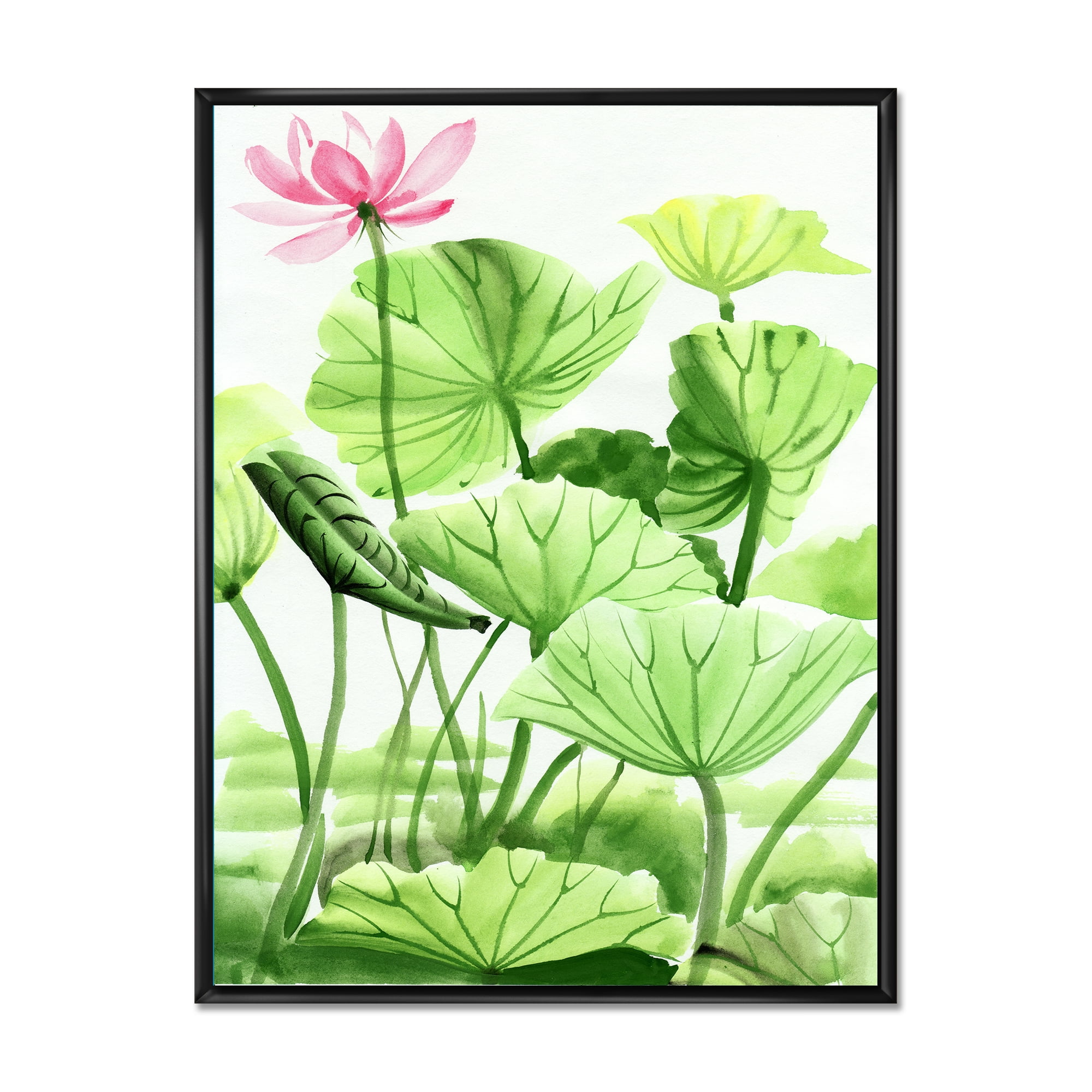 Designart 'Ancient Lotus Leaves In The Pond' Traditional Framed Canvas Wall Art Print