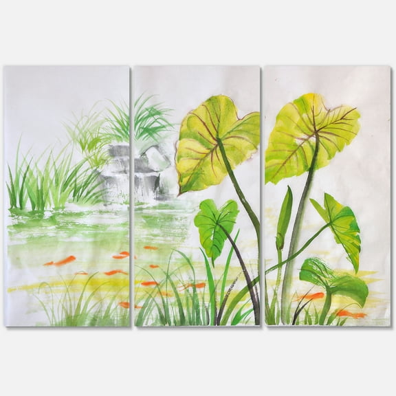 Designart ' Ancient Lotus Pond ' Lake House Canvas Wall Art Print