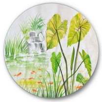Designart 'Ancient Lotus Pond' Lake House Circle Metal Wall Art 36x36 - Disc of 36