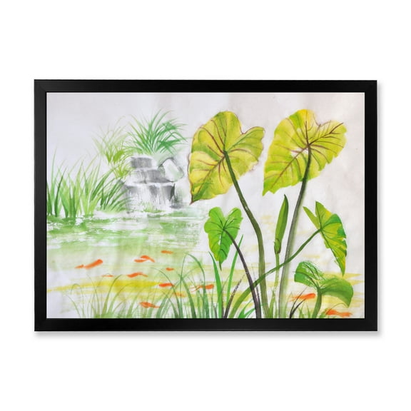 Designart 'Ancient Lotus Pond' Lake House Framed Art Print