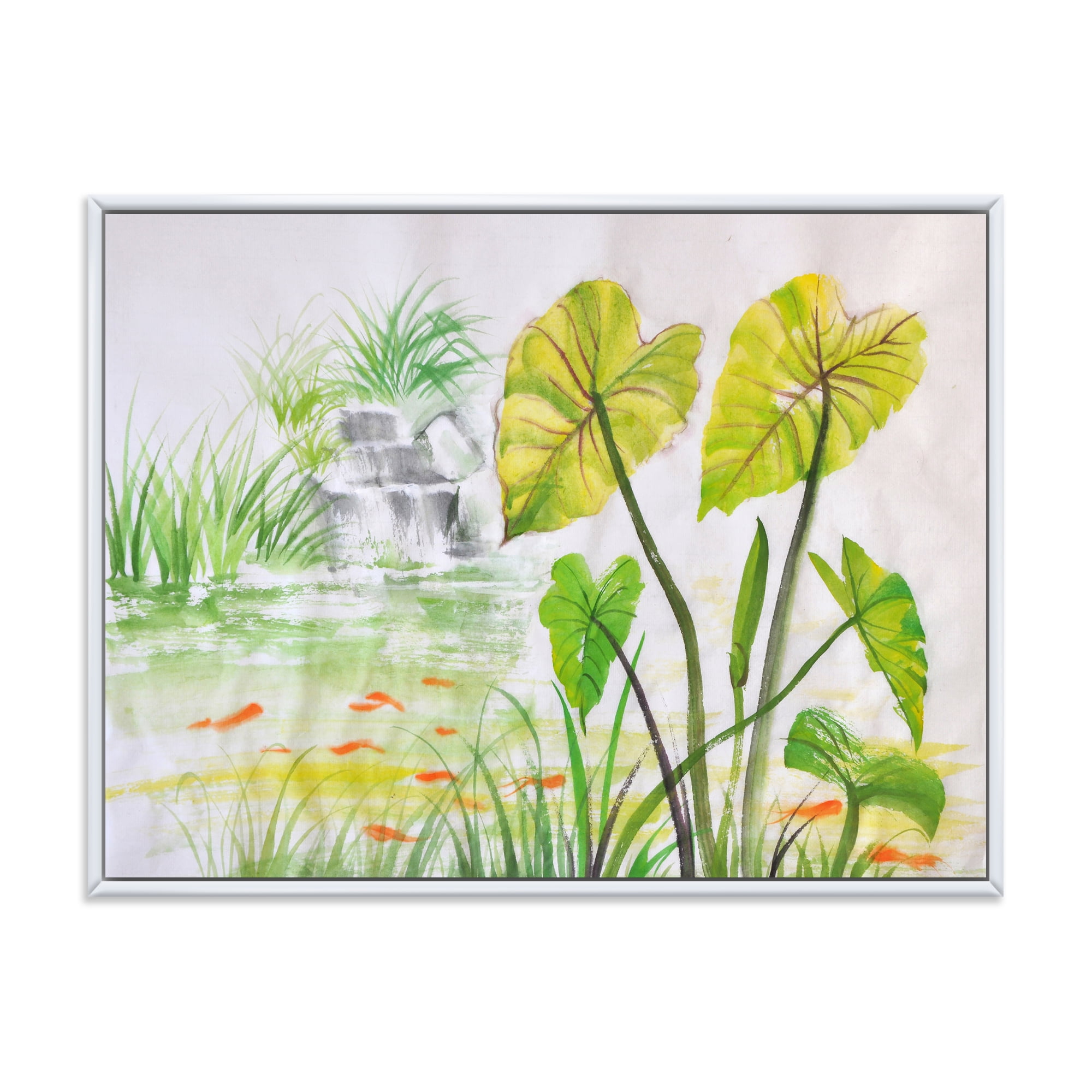 Designart 'Ancient Lotus Pond' Lake House Framed Canvas Wall Art Print