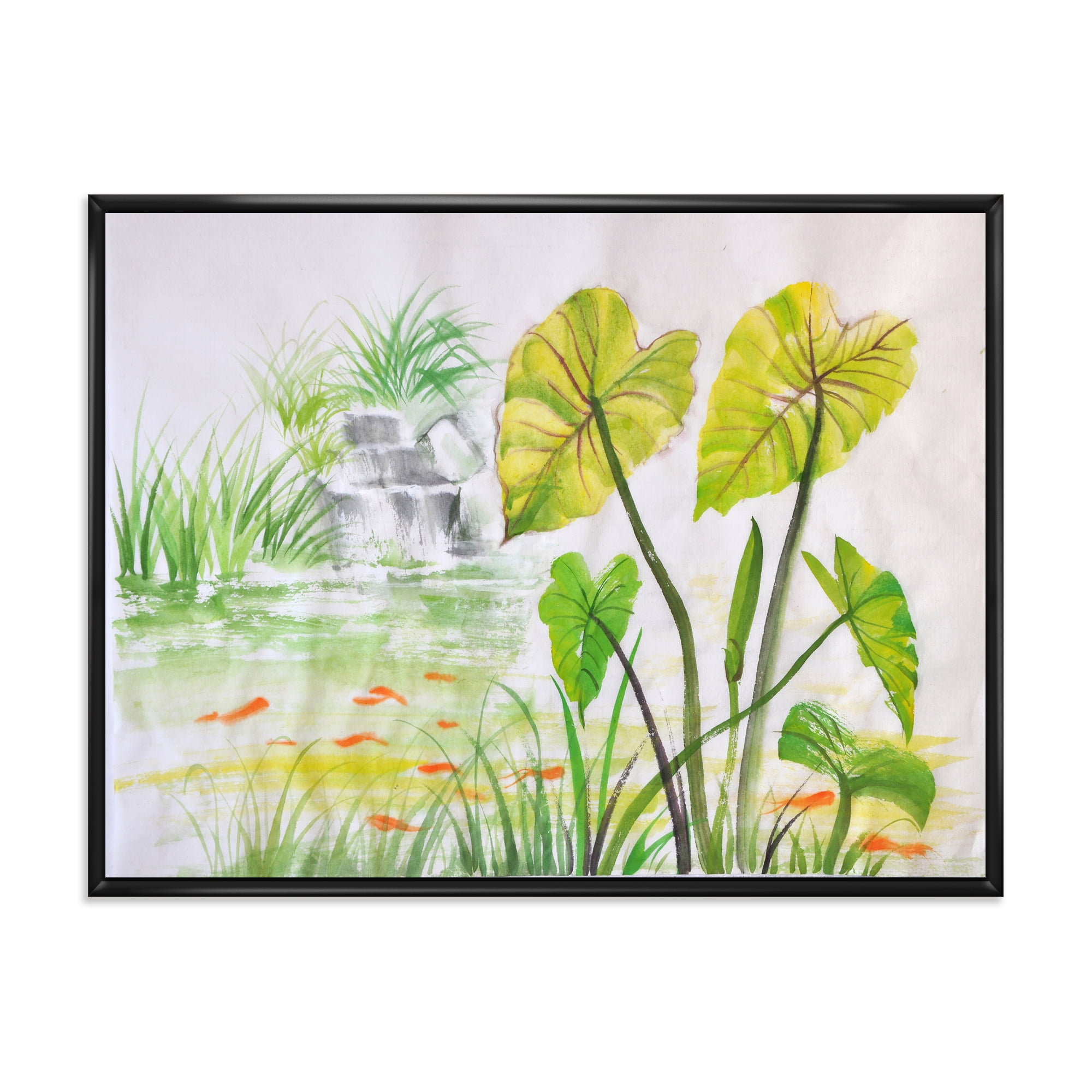 Designart 'Ancient Lotus Pond' Lake House Framed Canvas Wall Art Print