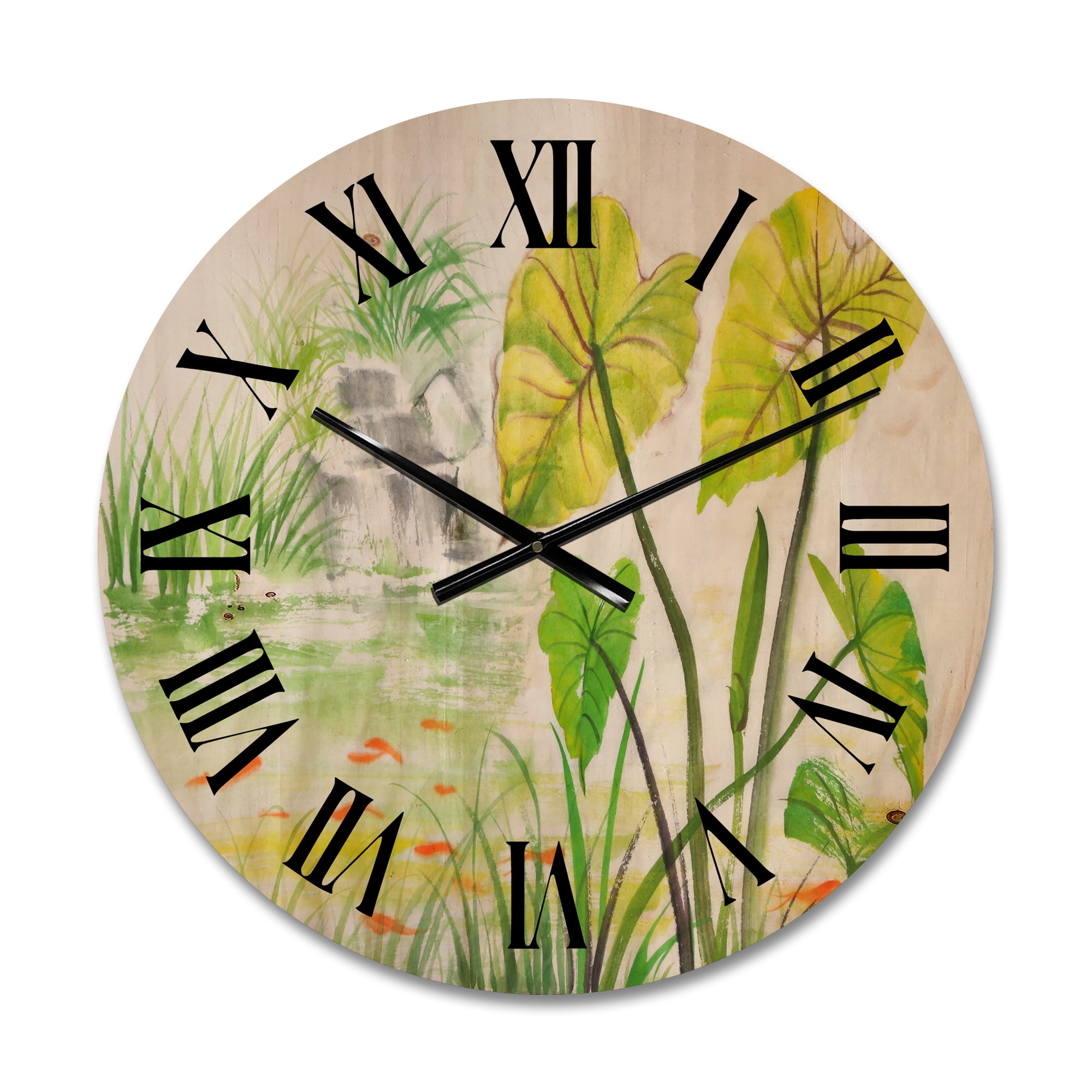 Designart 'Ancient Lotus Pond' Lake House Wood Wall Clock