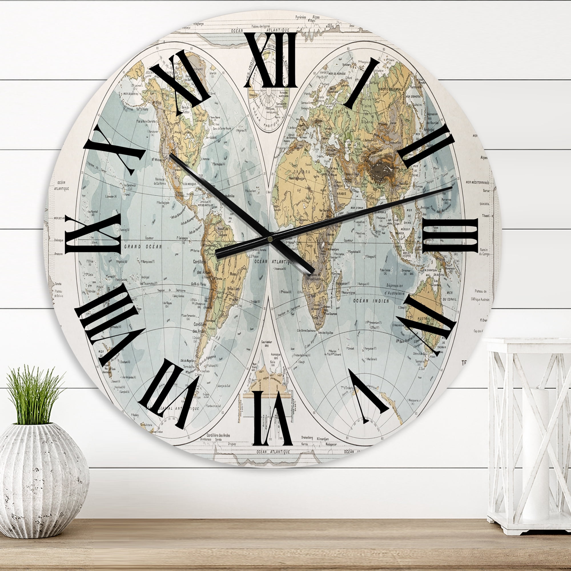 Designart 'Ancient Map Of The World Ii' Rustic Wall Clock
