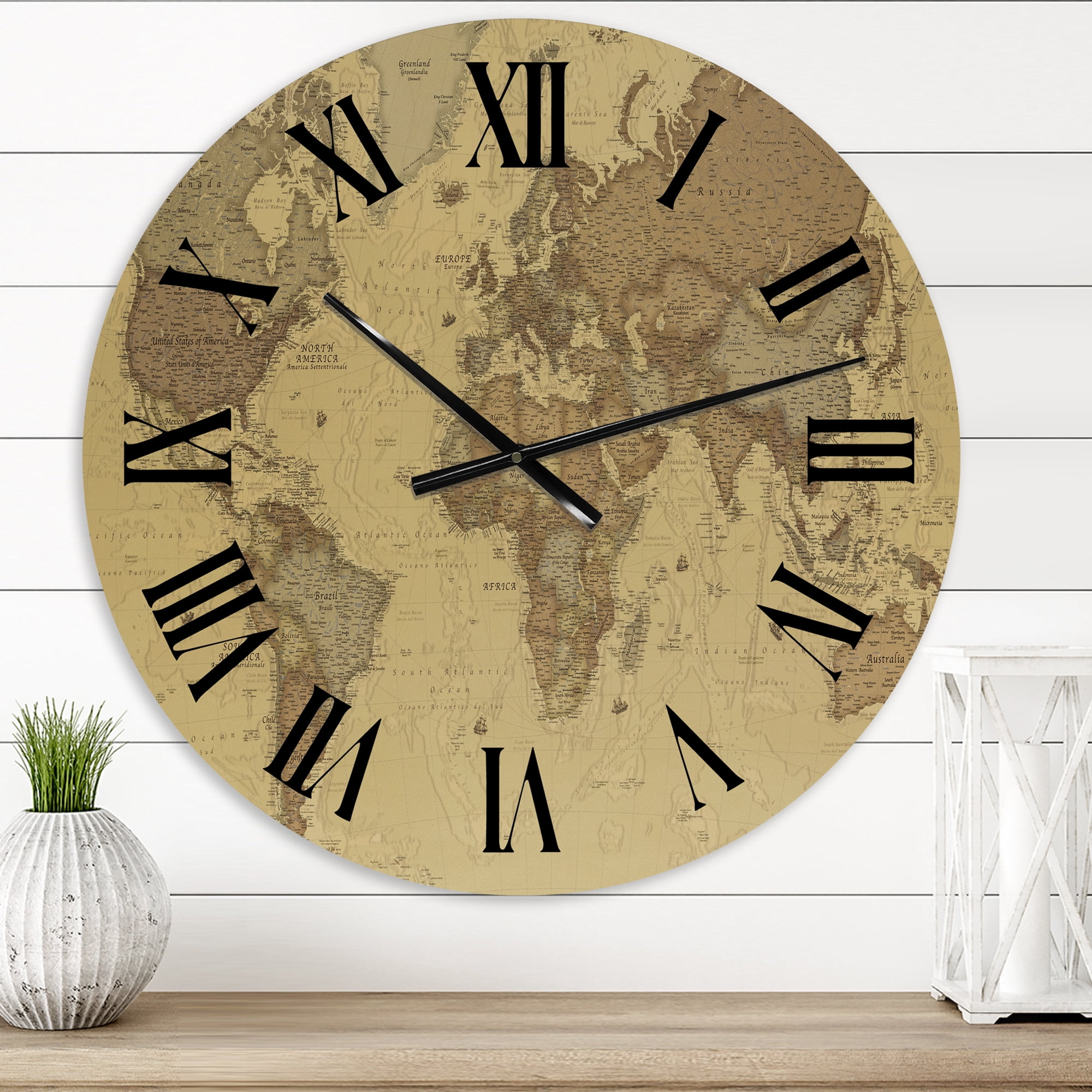 Designart 'Ancient Map Of The World Iii' Vintage Wall Clock