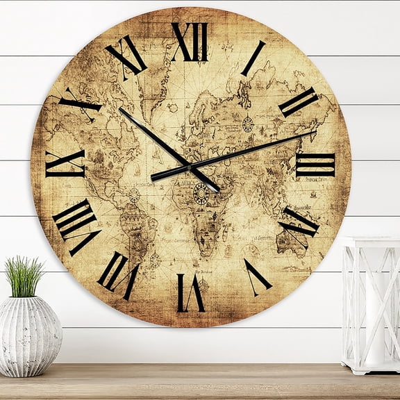 Designart 'Ancient Map Of The World Iv' Vintage Wall Clock