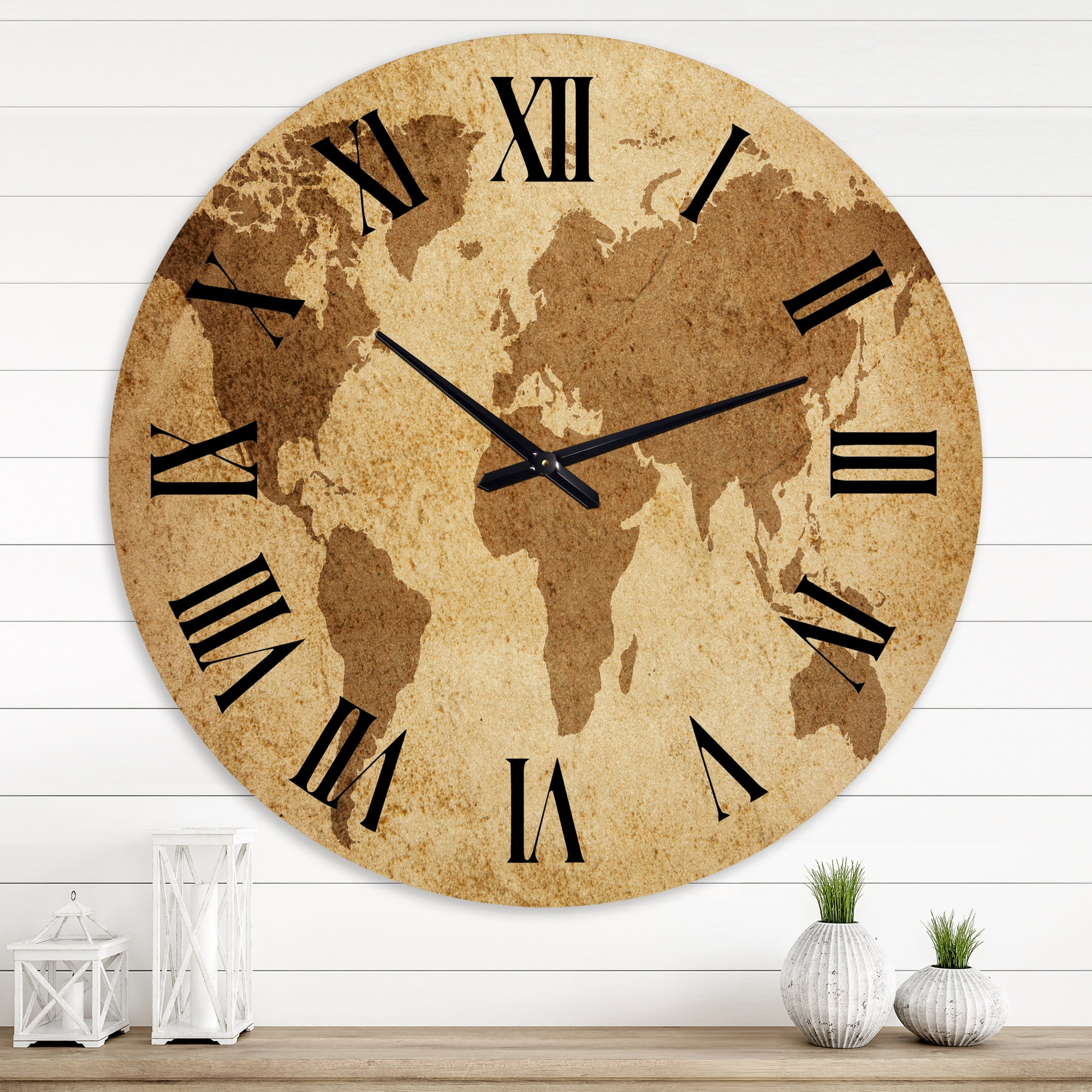 Designart 'Ancient Map Of The World V' Vintage Wall Clock