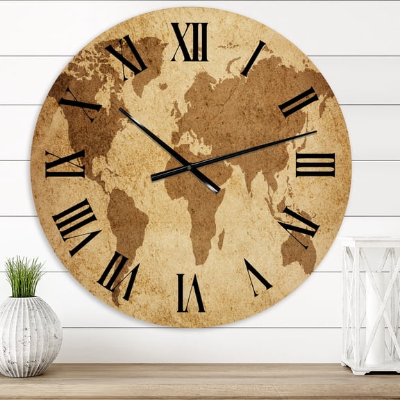 Designart 'Ancient Map Of The World V' Vintage Wall Clock