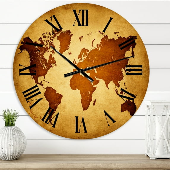 Designart 'Ancient Map Of The World Vi' Vintage Wall Clock