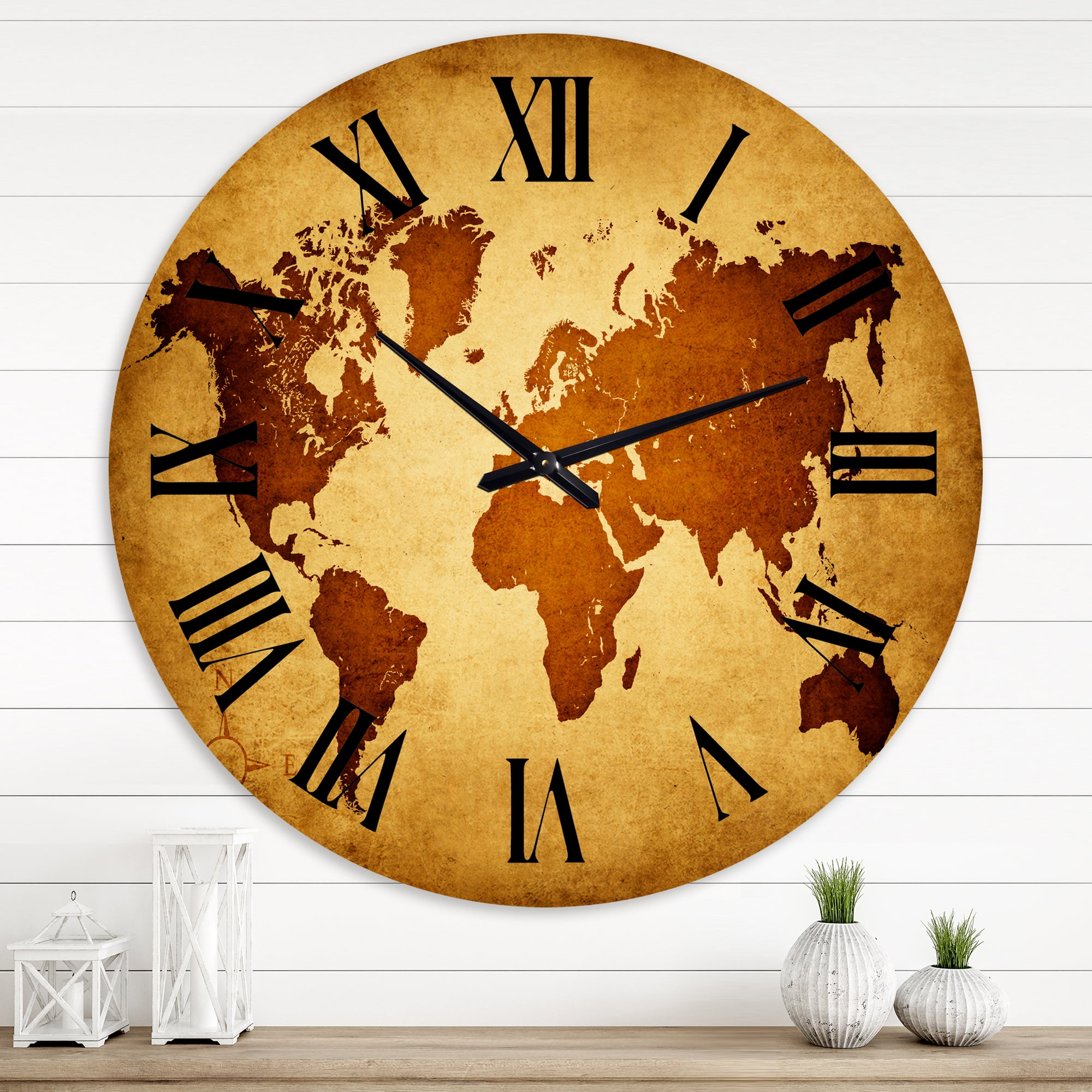 Designart 'Ancient Map Of The World Vi' Vintage Wall Clock