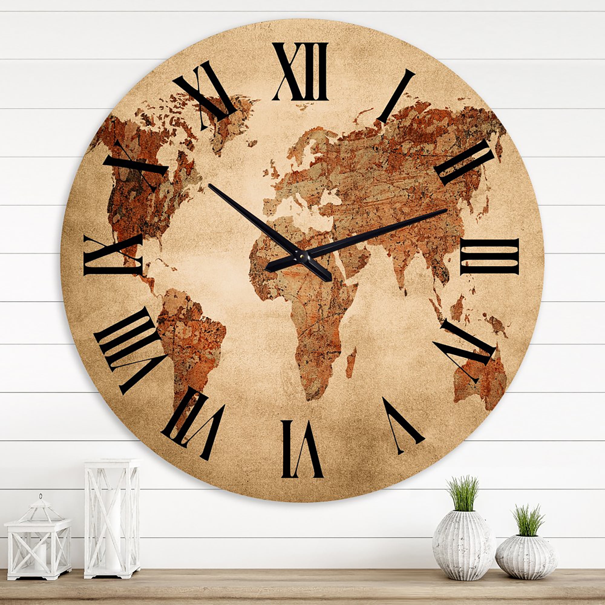 Designart 'Ancient Map Of The World Vii' Vintage Wall Clock