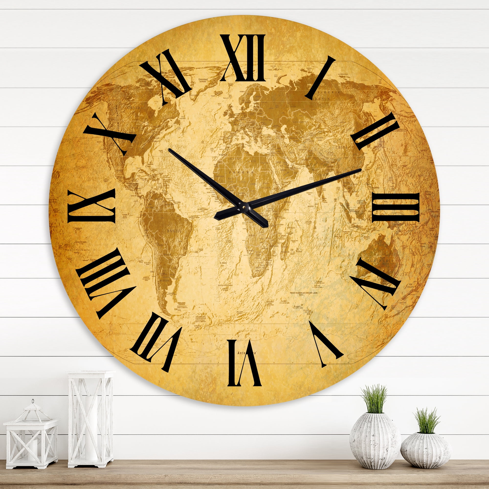 Designart 'Ancient Map Of The World X' Vintage Wall Clock