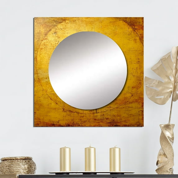 Designart "Ancient Opulence Retro Abstract Gold" Abstract Painting Square Mirror For Wall Decor - Large Gold Square Mirror Printed Wall Decor - Modern Square Living Room Mirror