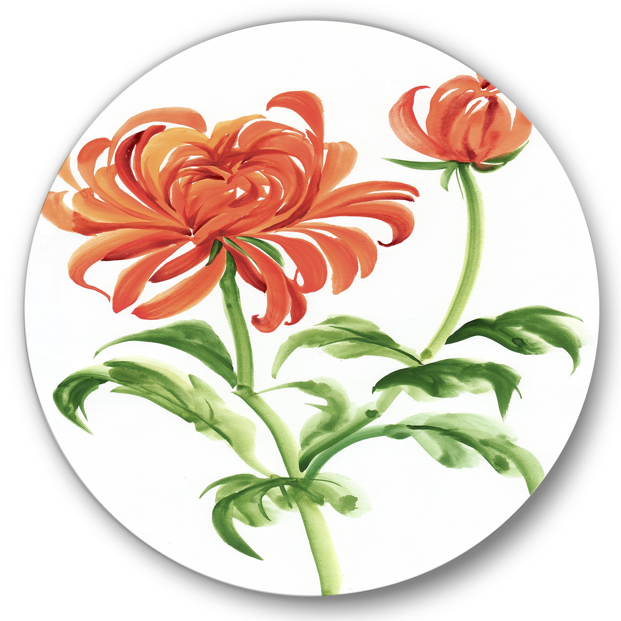Designart 'Ancient Orange Chrysanthemum Flower' Traditional Circle Metal Wall Art 36x36 - Disc of 36