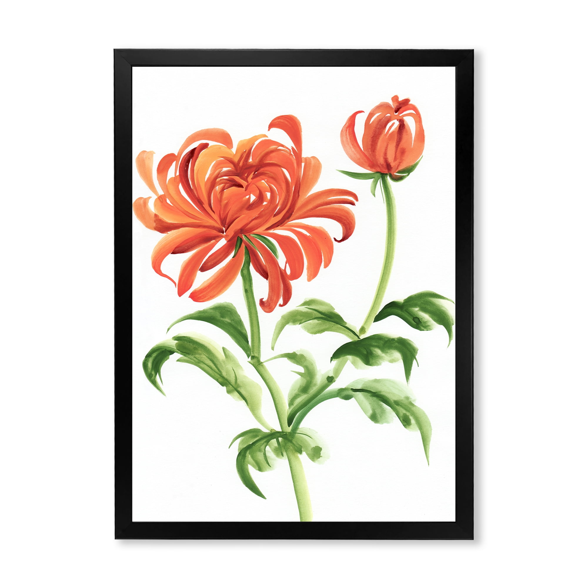 Designart 'Ancient Orange Chrysanthemum Flower' Traditional Framed Art Print
