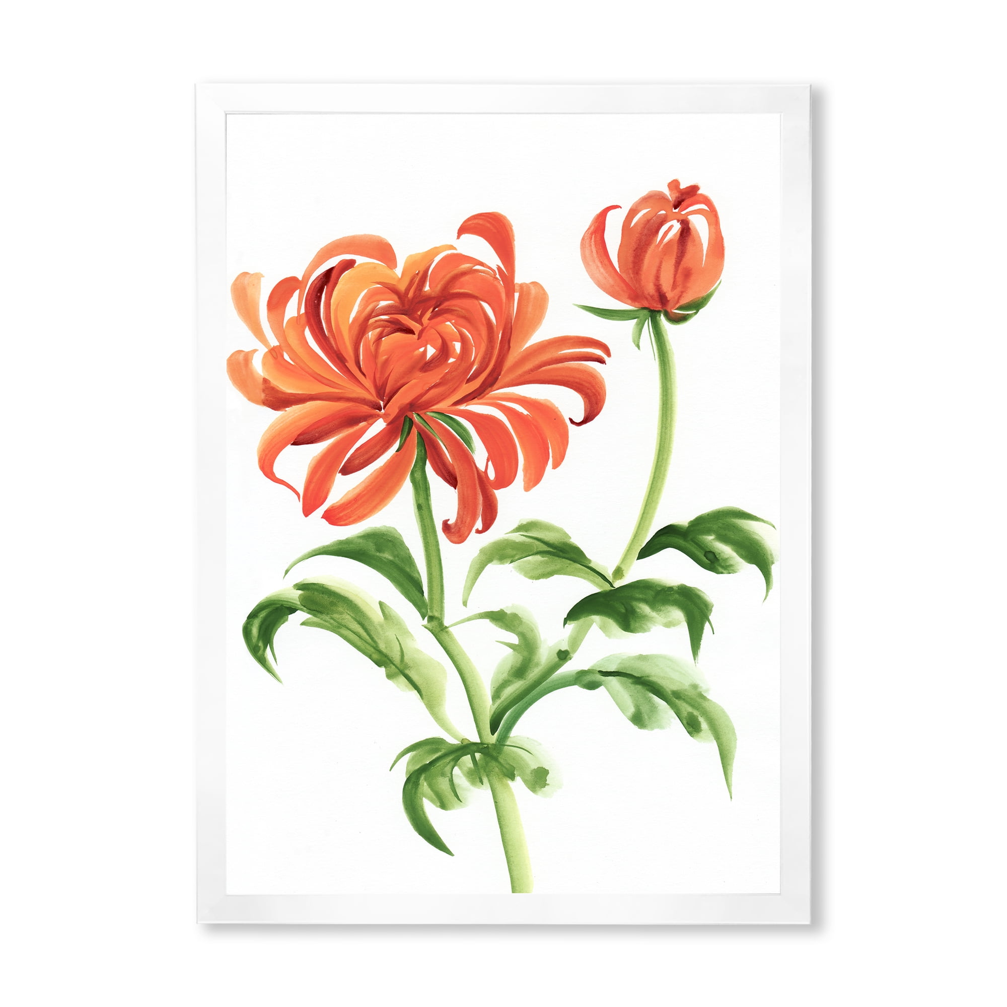 Designart 'Ancient Orange Chrysanthemum Flower' Traditional Framed Art Print