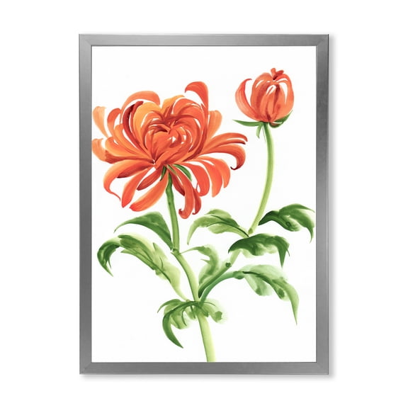 Designart 'Ancient Orange Chrysanthemum Flower' Traditional Framed Art Print