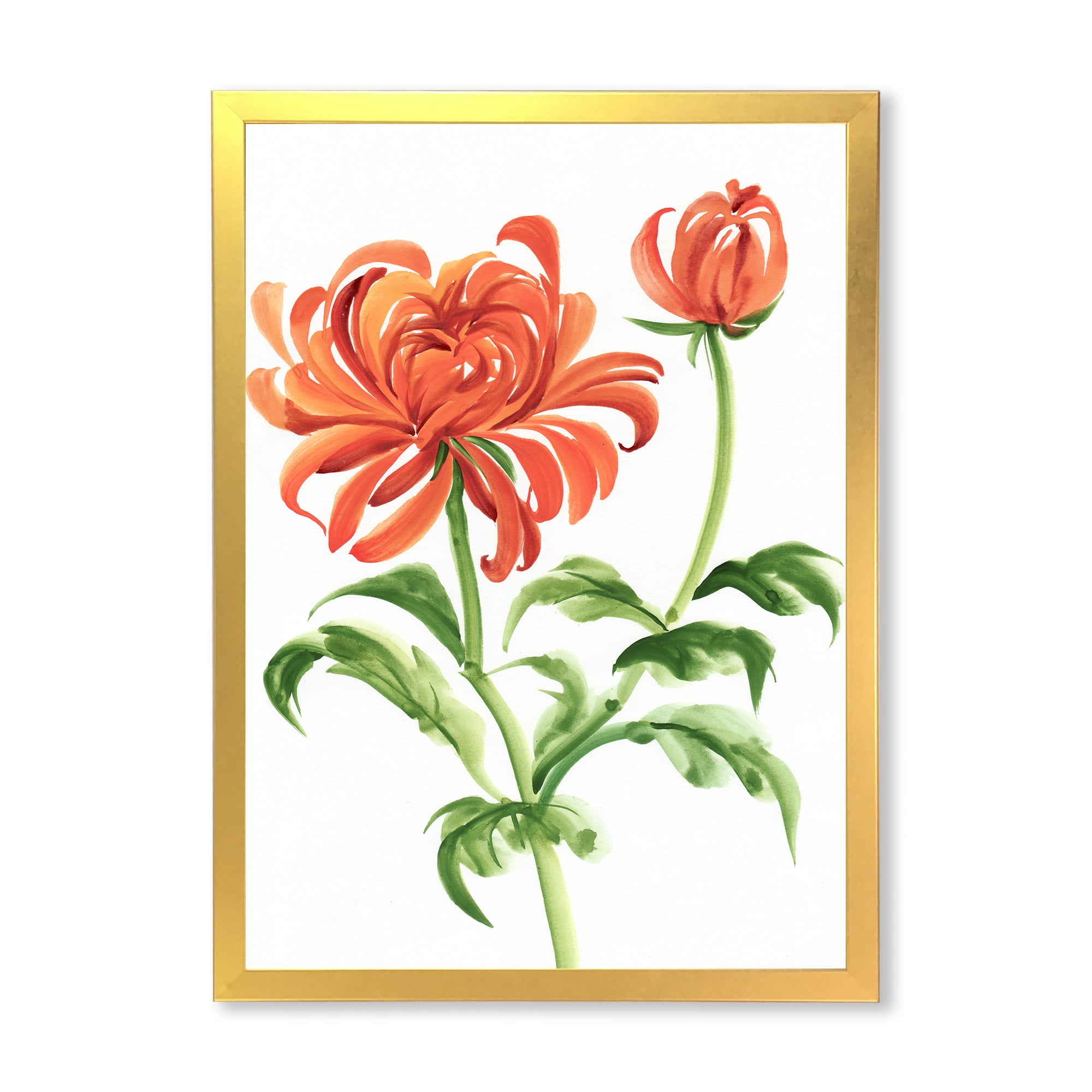 Designart 'Ancient Orange Chrysanthemum Flower' Traditional Framed Art Print