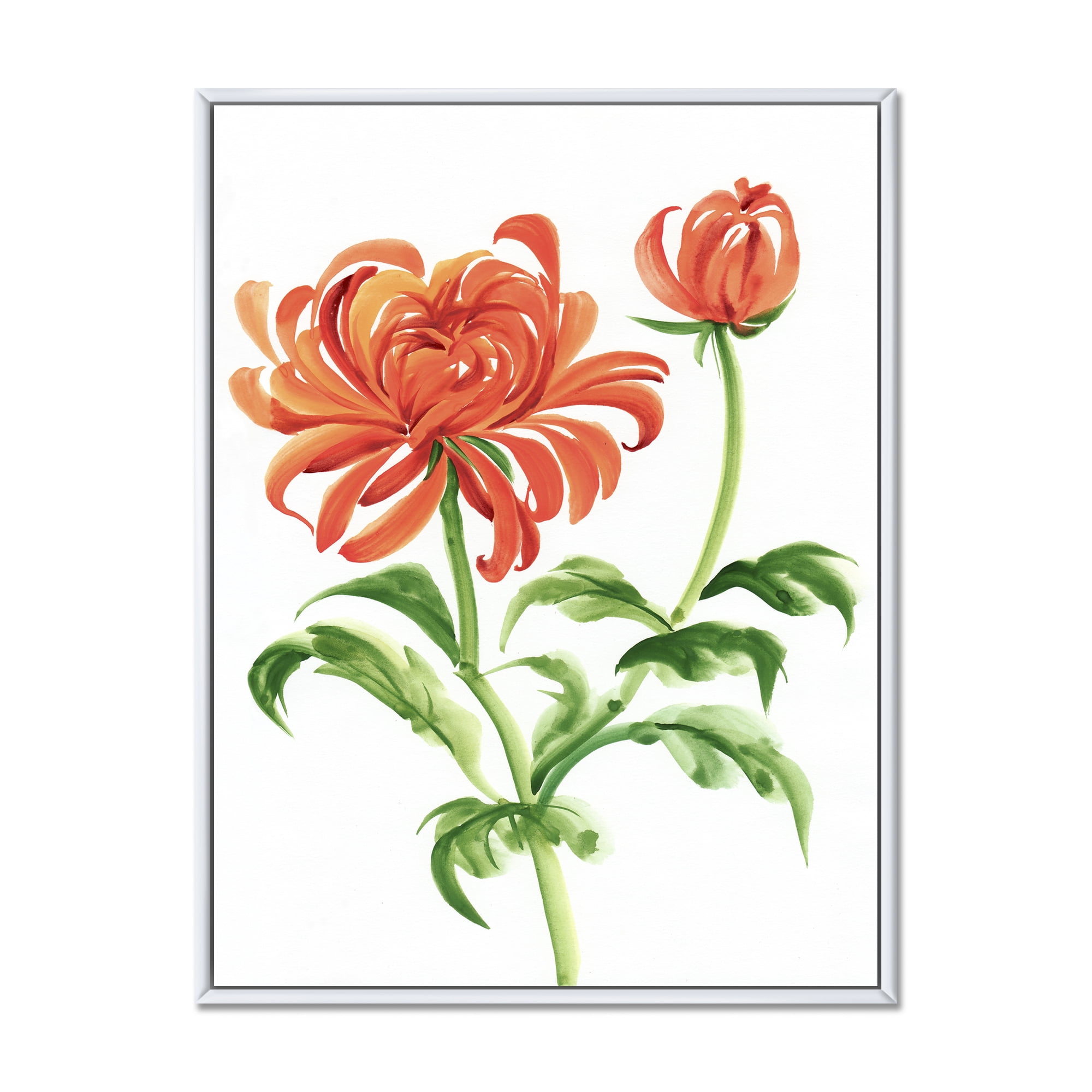 Designart 'Ancient Orange Chrysanthemum Flower' Traditional Framed Canvas Wall Art Print