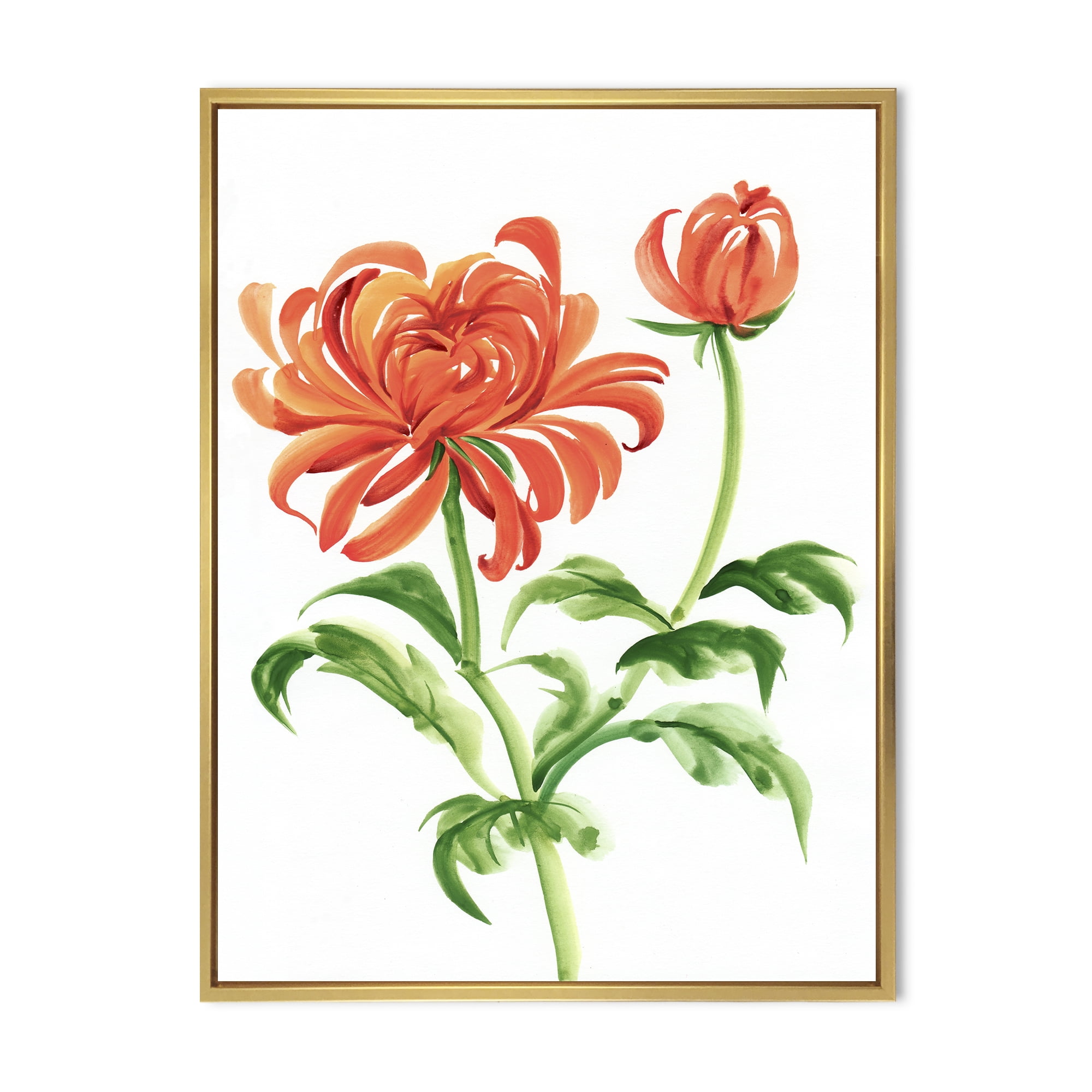 Designart 'Ancient Orange Chrysanthemum Flower' Traditional Framed Canvas Wall Art Print