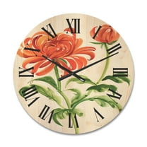 Designart 'Ancient Orange Chrysanthemum Flower' Traditional Wood Wall Clock