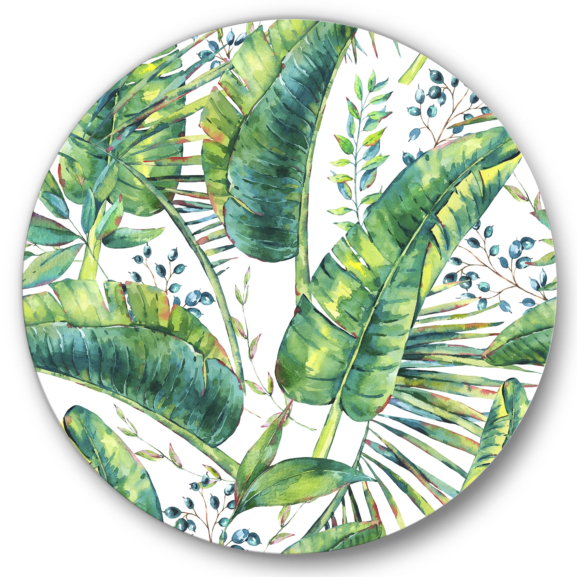 Designart 'Ancient Pattern Of Banana Leaves' Lake House Circle Metal Wall Art 11x11 - Disc of 11